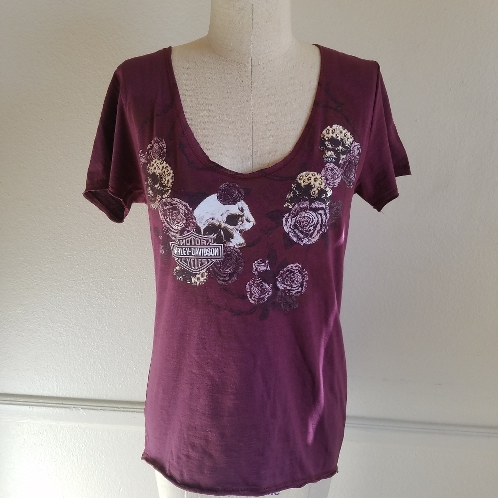 Harley Davidson| V Neck Skull print‎ tshirt - Picture 3 of 6